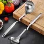 304 Stainless Steel Soup Ladle Hot Pot Ladle Strainer Scoops Set for Cooking, Serving, Soups, Sauces, Stews and More, Silver, 12-Inch (2 Pieces) - Image 5