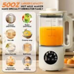 8-in-1 Nut Milk Maker Machine, 50oz Glass Soy Almond Oat Milk Maker with 20 Blades, Delay Timer, Constant Temperature, Self-Cleaning, Overheat Protection, Recipe Included - Image 3