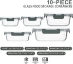 M MCIRCO 10-Pack Glass Food Storage Container with Lids, Airtight Lunch Bento Boxes, Glass Meal Prep Container,Microwave, Oven, Freezer and Dishwasher Friendly - Image 3