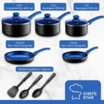 Chef's Star Pots And Pans Set Kitchen Cookware Sets Nonstick Aluminum Cooking Essentials 11 Pieces Blue - Image 3
