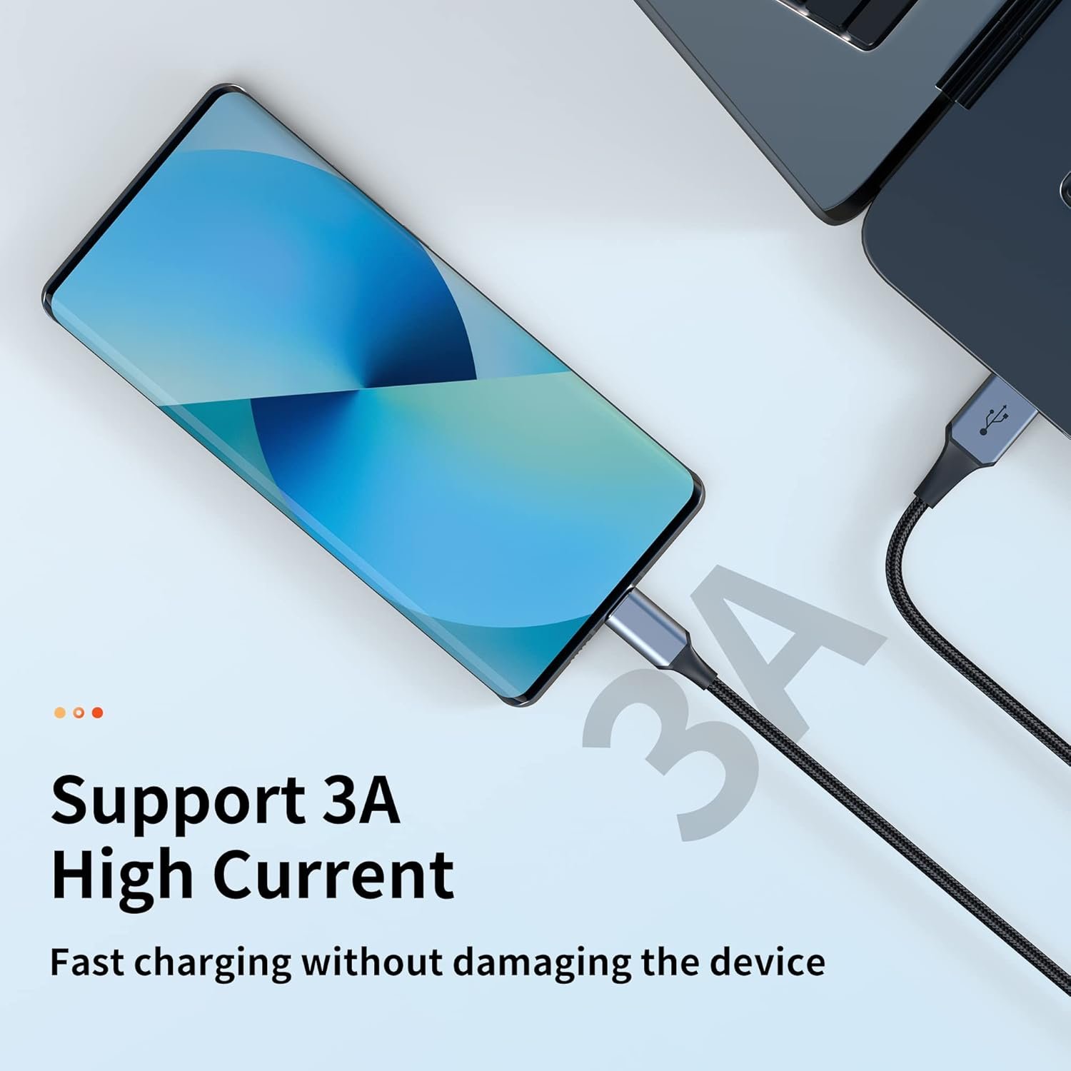 USB-C Cable 3-Pack (3ft/6ft/6ft), USB A to USB-C Fast Charging Cord, Nylon Braided, Compatible with 17/16/15 Pro Max ，Galaxy and Other Type-C Devices - Black - Image 3