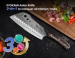 Cleaver Chef Knife with Herb Stripper, 7" Asian Kitchen Knife 3-in-1 Combined with Chef's Knife, Santoku, Nakiri for Slicing, Chopping, Dicing, Mincing, Housewarming Birthday Cooking Gifts - Image 3