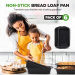 NutriChef Loaf Pans Set of 6 | Non-Stick Premium Bread Pans Quick & Even Heat Distribution | Oven Safe To 450 F | No PFOA, PFOS & PTFE | Food Grade Carbon Steel | 11.61 x 5.98 x 2.56 Inches (Black) - Image 3