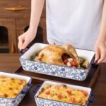 Ceramic Bakeware Set - Casserole Dish Baking Dishes for Oven - Rectangular Lasagna Pans with Handles for Kitchen Cooking - Microwave & Dishwasher Safe - Set of 3 (15.1''/13.6''/9.9'') - Blue - Image 3