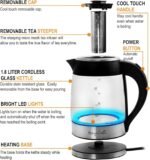 MegaChef 1.8Lt. Glass Body and Stainless Steel Electric Tea Kettle with Tea Infuser - Image 4