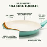 GreenPan Rio Healthy Ceramic Nonstick 8" and 10" Frying Pan Skillet Set, PFAS-Free, Dishwasher Safe, Turquoise - Image 4