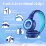 P10 Kids Stereo Headphones with Microphone for Children Boys Girls,Adjustable 85dB/94dB Volume Control Foldable On-Ear Headphone for School/PC/Cellphone(Blue) - Image 3