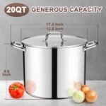 20 Qt Large Stock Pot, E-far Stainless Steel Stockpot with Lid for Boiling Cooking Soup Stew Canning, Heavy Duty Tri-Ply Bottom Works w/Induction, Commercial Grade & Dishwasher Safe - Image 3