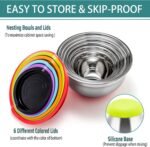 P&P CHEF Mixing Bowls With Lids, Set of 6, Stainless Steel Nesting Mixing Bowls & Fitting Lids & Non-Slip Silicone Bottom, Ideal for Mixing, Storing, Size 0.7/1/1.5/2.5/3/4.6 Qt, Multicolor - Image 3