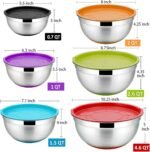 P&P CHEF Mixing Bowls With Lids, Set of 6, Stainless Steel Nesting Mixing Bowls & Fitting Lids & Non-Slip Silicone Bottom, Ideal for Mixing, Storing, Size 0.7/1/1.5/2.5/3/4.6 Qt, Multicolor - Image 4