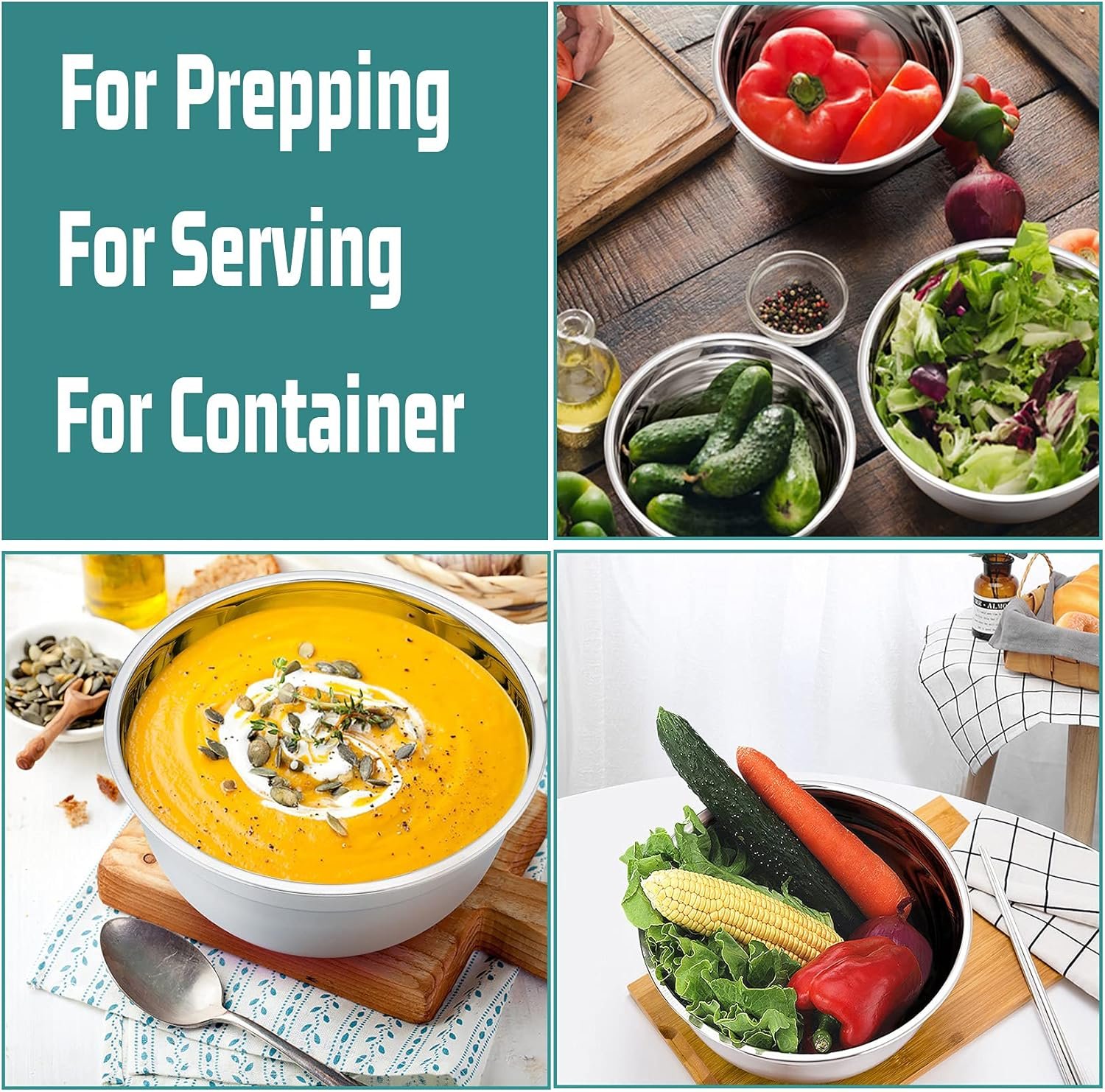 P&P CHEF Mixing Bowls With Lids, Set of 6, Stainless Steel Nesting Mixing Bowls & Fitting Lids & Non-Slip Silicone Bottom, Ideal for Mixing, Storing, Size 0.7/1/1.5/2.5/3/4.6 Qt, Multicolor - Image 5