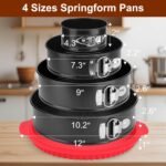 Springform Pan Set of 4, 4/7/9/10inch Cake Pans with Leakproof Silicone Protector, Non-Stick Leak-Proof with Removable Bottom, Cheesecake Pan for Baking, Black - Image 3