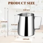 Milk Frothing Pitcher, 12oz Milk Frother Cup with Clear Scale, 304 Stainless Steel Cappuccino Espresso Machine Accessories for Barista Coffee Bar with Latte Art Pen, Silver - Image 3
