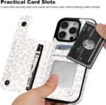 HAOPINSH for iPhone 16 Pro Case Wallet with Card Holder, White Leopard Cheetah Pattern Back Flip Folio PU Leather Kickstand Card Slots Case for Women Girls, Double Shockproof 6.3" - Image 4
