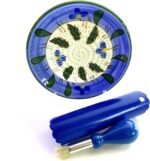 All-in-one Premium Ceramic Garlic Grater Plate 4-Piece Set - Blue Flower Design, Classic Style - For Garlic, Ginger, Chocolate, and more! - Comes with 5.25" Plate, Peeler, Brush, and Stand - Image 3