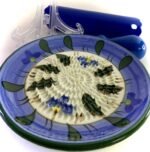 All-in-one Premium Ceramic Garlic Grater Plate 4-Piece Set - Blue Flower Design, Classic Style - For Garlic, Ginger, Chocolate, and more! - Comes with 5.25" Plate, Peeler, Brush, and Stand - Image 4