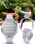 Wearable4U Garmin Lily 2 Active, Silver with Purple Jasmine Silicone Band, Smartwatch, Built-in GPS, Hidden Display, Patterned Lens, Up to 9 Days Battery Life w Black Earbuds Bundle - Image 3