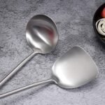 Wok Spatula & Ladle Tool Set, AOOSY 304 Stainless Steel Cooking Utensils, Wooden Handle Wok Utensils Soup Ladle, 15 Inches, Set of 2 - Image 3