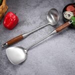 Wok Spatula & Ladle Tool Set, AOOSY 304 Stainless Steel Cooking Utensils, Wooden Handle Wok Utensils Soup Ladle, 15 Inches, Set of 2 - Image 6