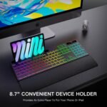 Wireless Keyboard with 7 Colors & 4 Modes RGB Backlit, Ergonomic Keyboard with Wrist Rest, Phone Tablet Holder, 2.4G Light Up Computer Keyboard with Numeric Keypad for Mac, Windows - Image 3