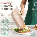 Chef Power Ceramic Cookware Sets, 15Pcs Pots and Pans Set Non Stick, Cookware Set with Stainless Steel Handle, Dishwasher & Oven Safe, Taupe and Light Gold Handle - Image 4