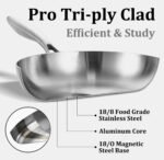 LOLYKITCH 10-12 Inch Tri-ply Stainless Steel Frying Pan Set with Lids,Skillets,Induction Cookware Set,Dishwasher and Oven Safe,Detachable Handle - Image 3