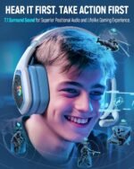 Tatybo Wireless Gaming Headset for PC, Ps5, Ps4, 2.4 Ghz USB & Type-C Gaming Headphones with Microphone, 30H Battery Bluetooth Headphones for Switch, Laptop, Mobile, Mac (Blue White) - Image 4