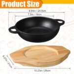 2 Sets Mini Cast Iron Skillet with Wooden Base Small Cast Iron Plates Skillet Pan Round Fajita Plate Hot Steak Pot Dish for Baking Cooking(7.5 Inch) - Image 3