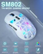 SOLAKAKA SM802 White Wireless Gaming Mouse,10000 DPI,Tri-Mode Wired/BT 5.0/2.4GHz Wireless Mouse Gaming with Side Button,RGB Programmable Macro Mouse for Laptop - Image 3