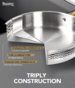 Michelangelo Triply Stainless Steel Pots and Pans Set, 10-Piece Hammered Stainless Steel Cookware Set with Golden Handle, Premium Induction Kitchen Cookware, Oven Safe - Image 4