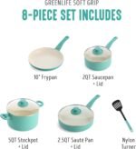 GreenLife 8 Piece Nonstick Cookware Set, Non-Toxic PFAS-Free Ceramic Pots & Pans, Dishwasher & Oven Safe, Frying, Sauce, Stock Pot, Glass Lids, Stay-Cool Handles, Wobble Free, Turquoise - Image 4