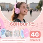MIDOLA Kids Headphones Bluetooth 5.4 Wireless 68H Play Time Volume Limit 85/94dB Over-Ear Foldable Headset,Type-C Fast Charging,with Wired Aux Mic for Toddler Child Pad Tablet Pink - Image 3