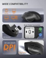 Uiosmuph G09 Bluetooth Wireless Mouse, BT5.1 & 2.4Ghz Rechargeable Computer Mouse with USB Receiver and Type C Adapter, Ergonomic Bluetooth Mice for Laptop, iPad, Mac - Black - Image 4