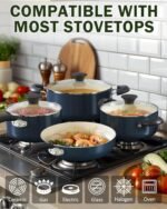 Cook N Home Pots and Pans Set Nonstick, 10-Piece Ceramic Kitchen Cookware Sets, Nonstick Cooking Set with Saucepans, Frying Pans, Dutch Oven Pot with Lids, Blue - Image 4