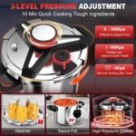 18/8 Stainless Steel Pressure Cooker 10 Quart, [One-Hand Locking] Pressure Cooker, [3-In-1] Olla de Presion, Induction Compatible, Gas Stovetop Compatible,Steamer Rack & Includes Glass Lid - Image 6