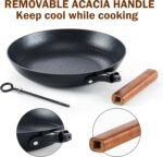 DM Cast Iron Skillet, 8 Inch Nonstick Frying Pan with Detachable Acacia Wooden Handle, Honeycomb Non stick Omelet Egg Pan, Easy Clean Oven Safe Pans for Cooking - Image 4