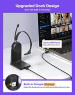 Wireless Headset with Mic for Work, Clear Sound ＆ Comfortable Computer Headset with Microphone, Bluetooth Headset with Charging Base & USB Dongle for Home/CallCenter/Teams/Zoom/Skype(Black) - Image 4