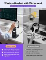 Wireless Headset with Mic for Work, Clear Sound ＆ Comfortable Computer Headset with Microphone, Bluetooth Headset with Charging Base & USB Dongle for Home/CallCenter/Teams/Zoom/Skype(Black) - Image 5