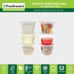 Freshware Plastic Portion Cups with Lids [1 Ounce, 100 Sets] Disposable Plastic Cups for Meal Prep, Salad Dressing, Jellos Shot Cups, Souffle Cups, Condiment and Dipping Sauce Cups - Image 3