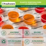 Freshware Plastic Portion Cups with Lids [1 Ounce, 100 Sets] Disposable Plastic Cups for Meal Prep, Salad Dressing, Jellos Shot Cups, Souffle Cups, Condiment and Dipping Sauce Cups - Image 5