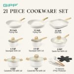 GiPP 21Psc Pots and Pans Set Non Stick White Granite Kitchen Cookware Sets Nonstick Induction Cookware Non-toxic Cooking Pan Set with Silicone Utensils, PFOS and PFOA Free - Image 3
