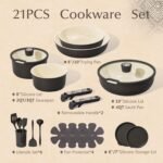 CAROTE 21-Piece Ceramic Cookware Set, Nonstick Pots and Pans Set with Detachable Handle, Non-Toxic Kitchen Cooking Set, Induction Compatible, Dishwasher & Oven Safe, Charcoal - Image 3