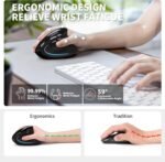 Uineer Ergonomic Mouse, Wireless Bluetooth Rechargeable Vertical Mouse, 7 Color LED, 4 DPI Adjustable, USB-A, Wrist Strain Relief,Optical Mice for Computer/PC/Laptop, Black - Image 4