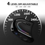 Uineer Ergonomic Mouse, Wireless Bluetooth Rechargeable Vertical Mouse, 7 Color LED, 4 DPI Adjustable, USB-A, Wrist Strain Relief,Optical Mice for Computer/PC/Laptop, Black - Image 5