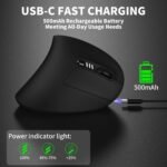 Uineer Ergonomic Mouse, Wireless Bluetooth Rechargeable Vertical Mouse, 7 Color LED, 4 DPI Adjustable, USB-A, Wrist Strain Relief,Optical Mice for Computer/PC/Laptop, Black - Image 6