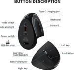 Uineer Ergonomic Mouse, Wireless Bluetooth Rechargeable Vertical Mouse, 7 Color LED, 4 DPI Adjustable, USB-A, Wrist Strain Relief,Optical Mice for Computer/PC/Laptop, Black - Image 7
