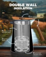 POLIVIAR French Press Coffee Maker, 34 oz Coffee Press with Real Wood Handle, Double Wall Insulation & Dual-Filter Screen, Food Grade Stainless Steel for Good Coffe and Tea, JX2025-XFPU - Image 3