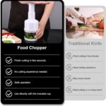 Food Chopper, Vegetable Chopper Manual Hand, Handheld Onion Garlic Nut Chopper for Vegetables Salad Fruit Ginger Carrot, Easy to Use, Dishwasher Safe, White, Easy to Clean - Image 4