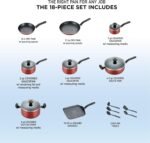 T-fal Initiatives Nonstick Cookware Set 18 Piece, Oven Broiler Safe 350F, Kitchen Cooking Set w/Fry Pans, Saucepans, Saute Pan, Dutch Oven, Griddle, Pots and Pans, Home, Dishwasher Safe, Red - Image 3