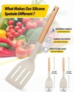 Pack of 2 Silicone Cooking Spatula, Heat Resistant Solid Turner, Non Stick Slotted Spatulas with Wooden Short Handle,Ideal Wood Kitchen Utensils Set for Frying, Baking, Flipping, Turning - Image 3